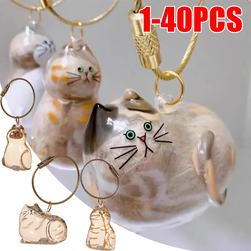 1-40PCS Transparent Cat Fur Display Capsule Toy Pet Hair Memorial Keepsake Pendant with Keychain Memorial Bag